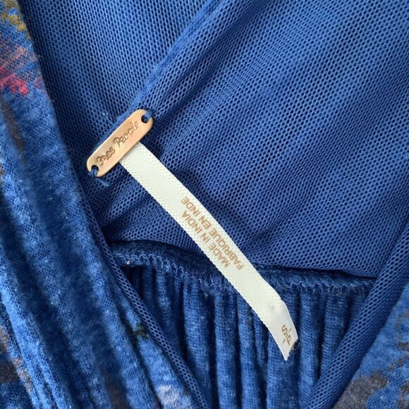 Free People Beaded One-Shoulder Blue Floral Draped Tunic Top Size S Flowy Y2K - Picture 2 of 7